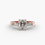 Load image into Gallery viewer, 18K Gold Emerald And Baguette Three Stone Diamond Engagement Ring
