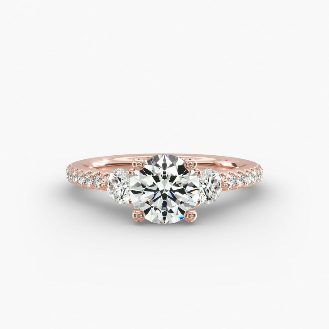 14K Gold Round Brilliant Cut Three Stone Engagement Ring