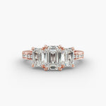 Load image into Gallery viewer, 18K Gold Emerald And Round Shape Three Stone Engagement Ring
