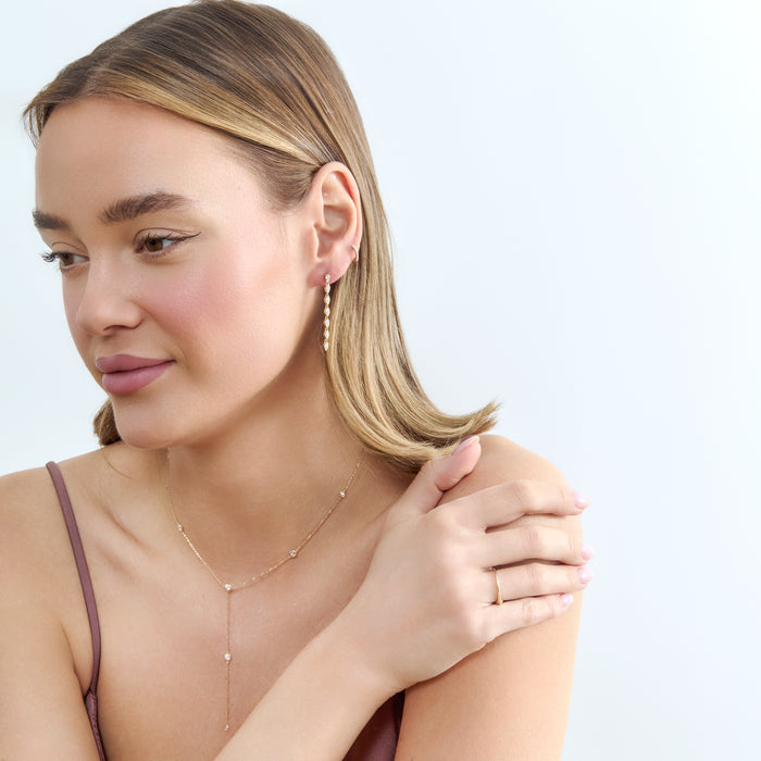 Marquise-Style Round Lab-Grown Diamond Long Dangle Earrings 0.86 CTW – 28 Stones | 10K, 14K, 18K Gold | IGI Certified