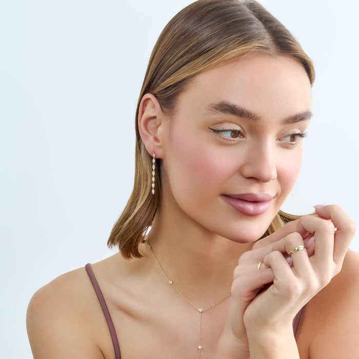 Marquise-Style Round Lab-Grown Diamond Long Dangle Earrings 0.86 CTW – 28 Stones | 10K, 14K, 18K Gold | IGI Certified