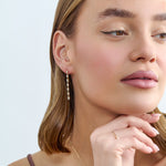 Load image into Gallery viewer, Marquise-Style Round Lab-Grown Diamond Long Dangle Earrings 0.86 CTW – 28 Stones | 10K, 14K, 18K Gold | IGI Certified
