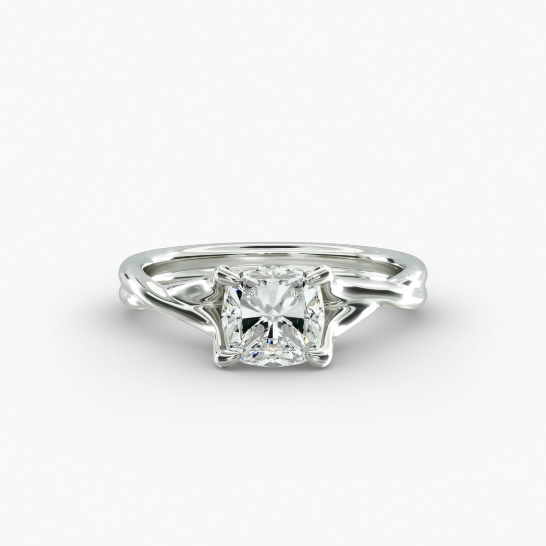 Cushion Lab-Grown Diamond Ring – Twisted Band Holding Design | IGI Certified | 10K/14K/18K Gold