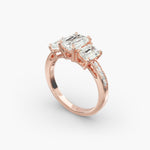Load image into Gallery viewer, 18K Gold Emerald And Round Shape Three Stone Engagement Ring
