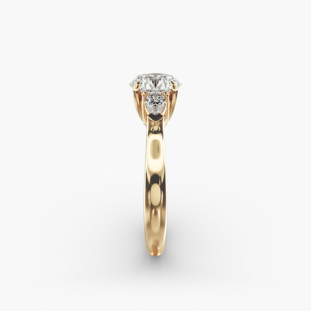 10K Gold Three Stone Round With Pear Shaped Diamond Engagement Ring