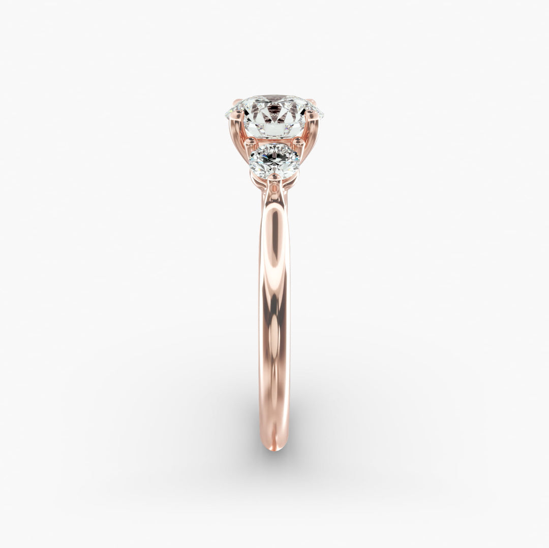 14K Gold Three Stone Round Shaped Diamond Engagement Ring