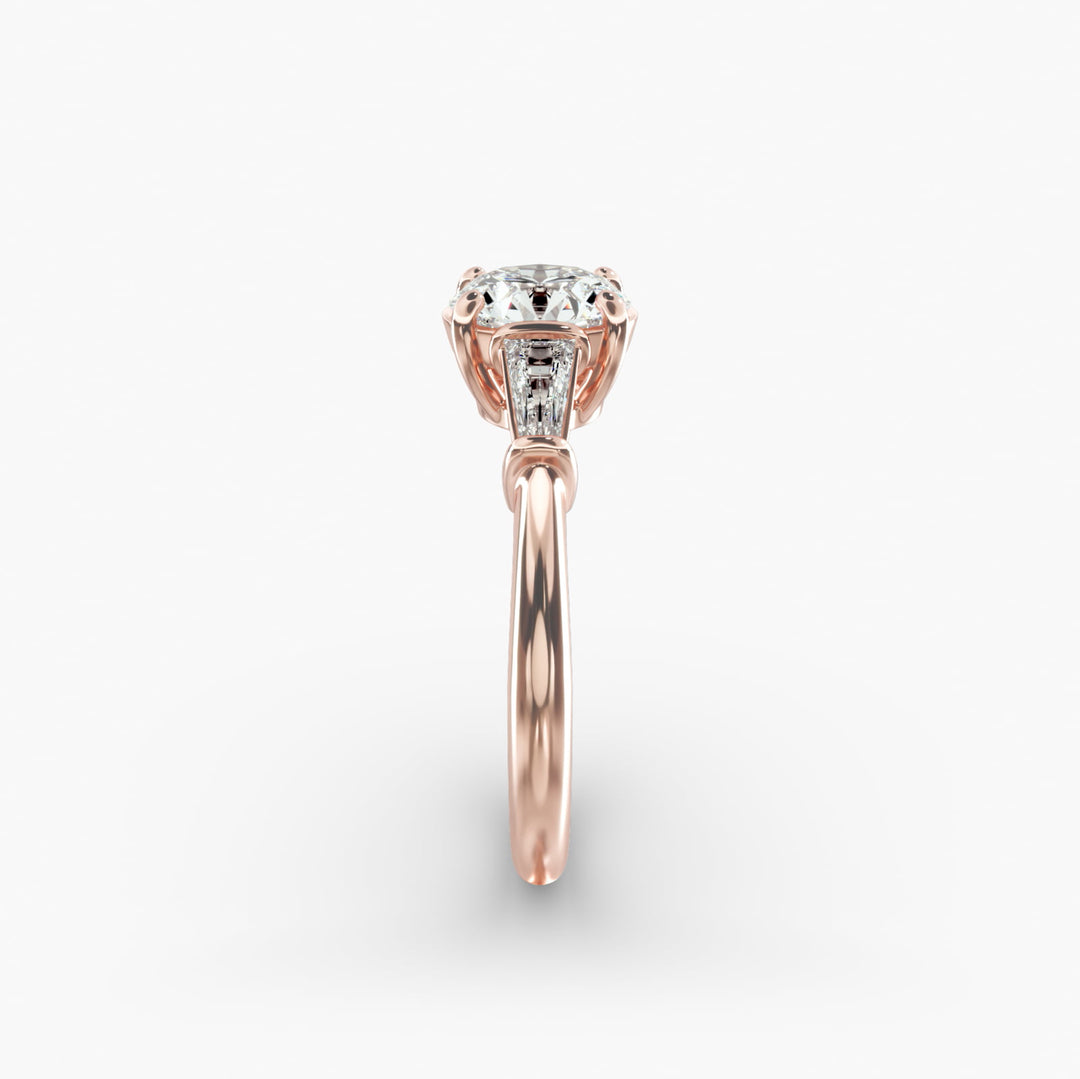10K Gold Round With Tapered Baguette Diamond Engagement Ring