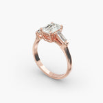 Load image into Gallery viewer, 18K Gold Emerald And Baguette Three Stone Diamond Engagement Ring
