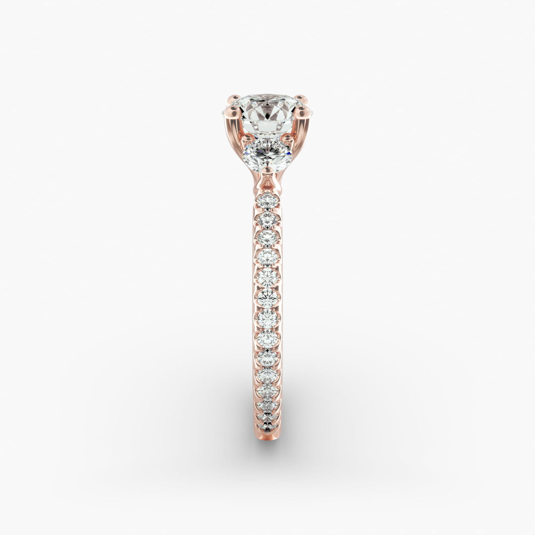 14K Gold Round Brilliant Cut Three Stone Engagement Ring