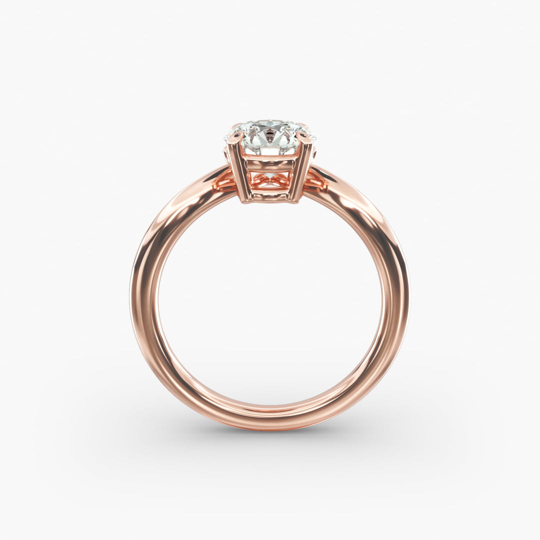 14K Gold Round And Pear Three Stone Curved Diamond Ring