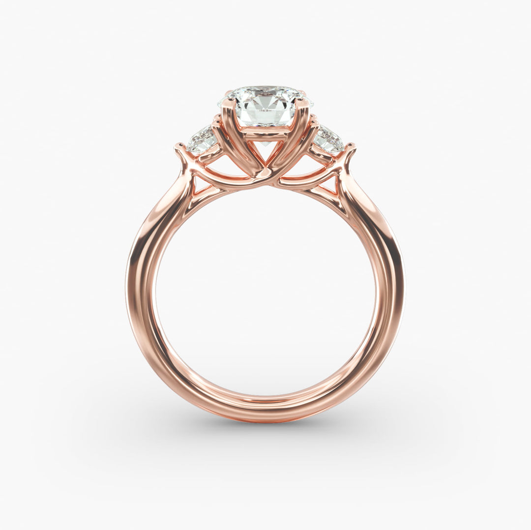 14K Gold Three Stone Round Shaped Diamond Engagement Ring