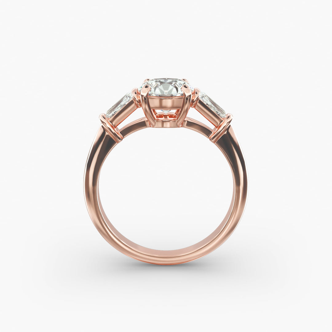 10K Gold Round With Tapered Baguette Diamond Engagement Ring