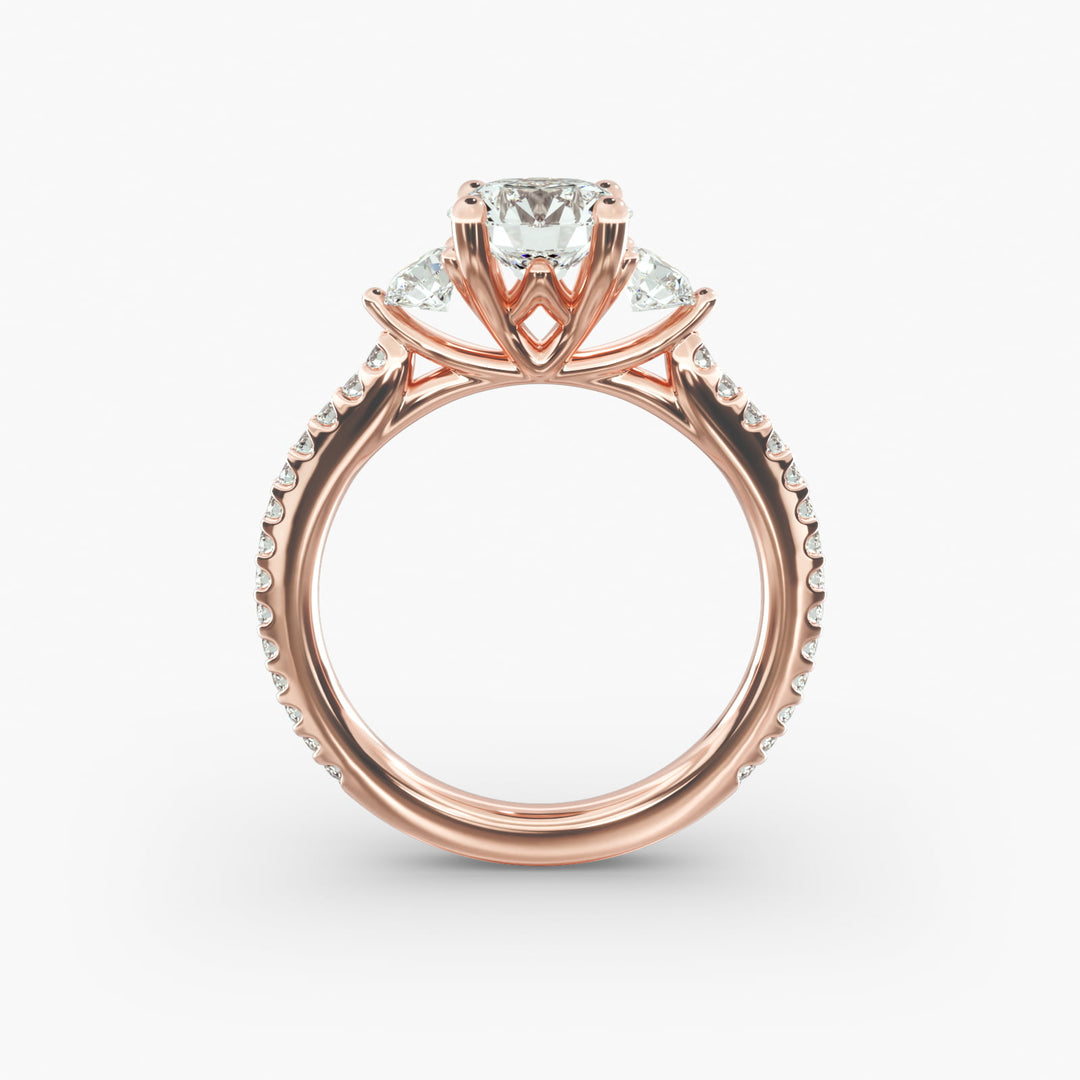 14K Gold Round Brilliant Cut Three Stone Engagement Ring