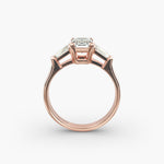 Load image into Gallery viewer, 18K Gold Emerald And Baguette Three Stone Diamond Engagement Ring
