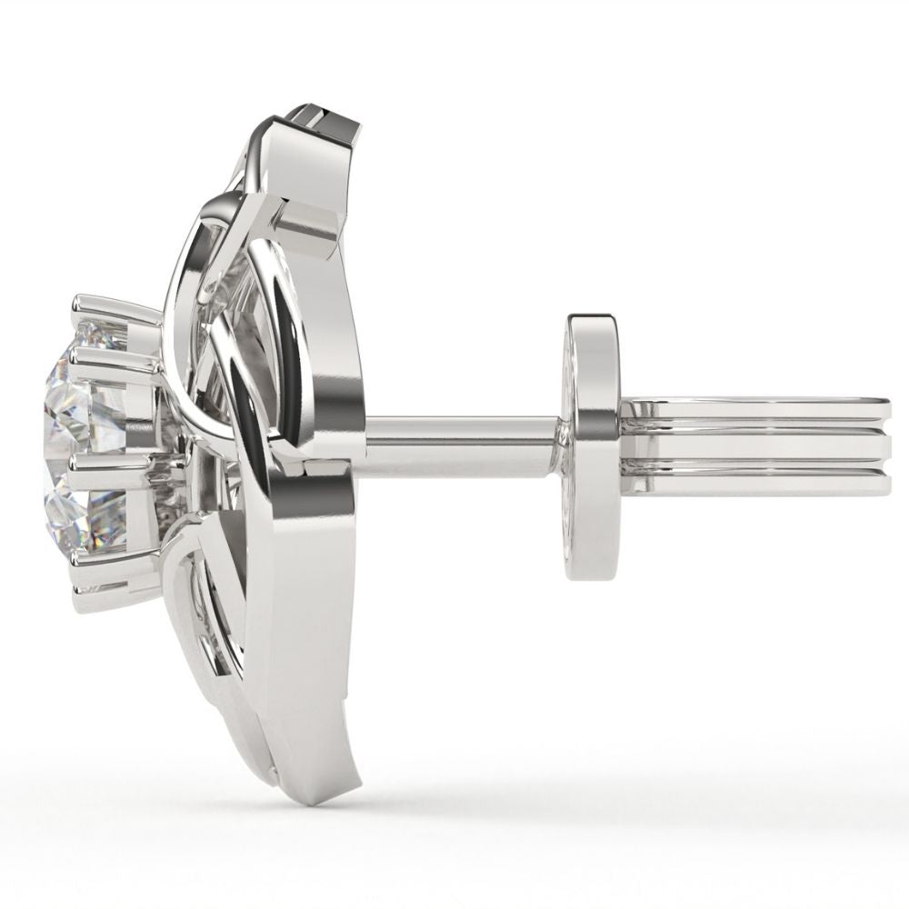 Round Lab Grown Diamond Leaf Earrings 0.66 CTW – 10K 14K 18K White Yellow Rose Gold, IGI Certified