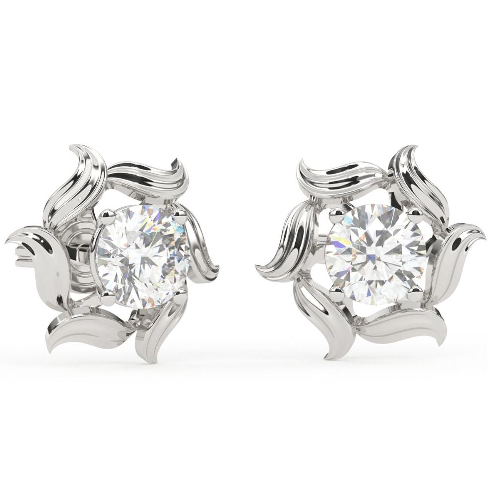 Round Lab Grown Diamond Nature Leaf Earrings 0.94 CTW – 10K 14K 18K White Yellow Rose Gold, IGI Certified