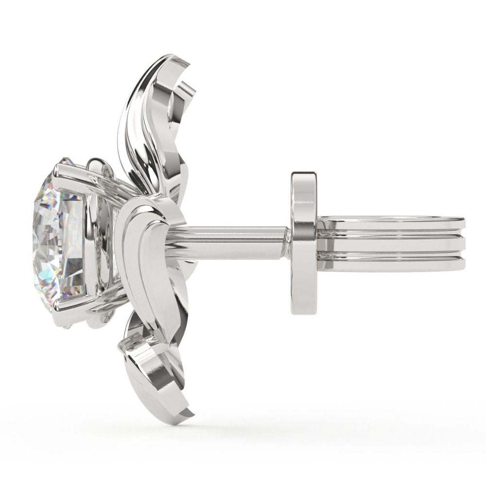 Round Lab Grown Diamond Nature Leaf Earrings 0.94 CTW – 10K 14K 18K White Yellow Rose Gold, IGI Certified