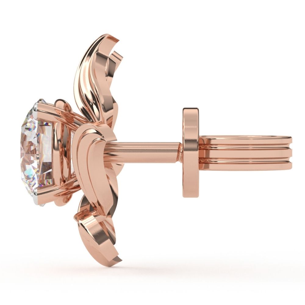 Round Lab Grown Diamond Nature Leaf Earrings 0.94 CTW – 10K 14K 18K White Yellow Rose Gold, IGI Certified