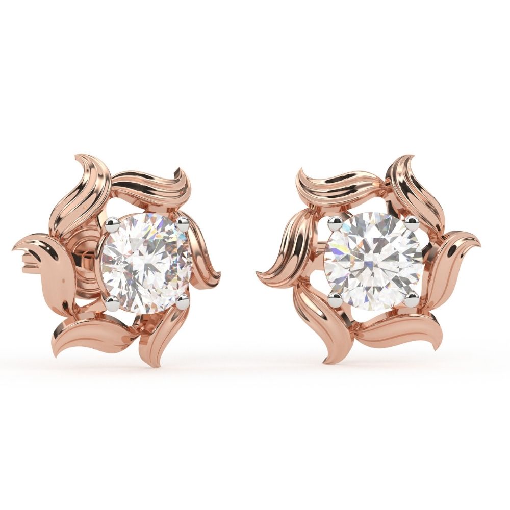 Round Lab Grown Diamond Nature Leaf Earrings 0.94 CTW – 10K 14K 18K White Yellow Rose Gold, IGI Certified