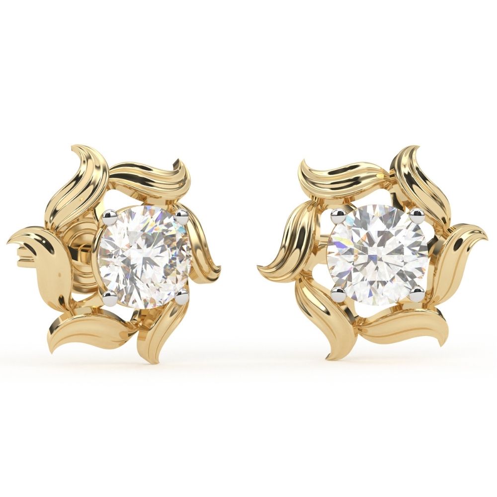 Round Lab Grown Diamond Nature Leaf Earrings 0.94 CTW – 10K 14K 18K White Yellow Rose Gold, IGI Certified