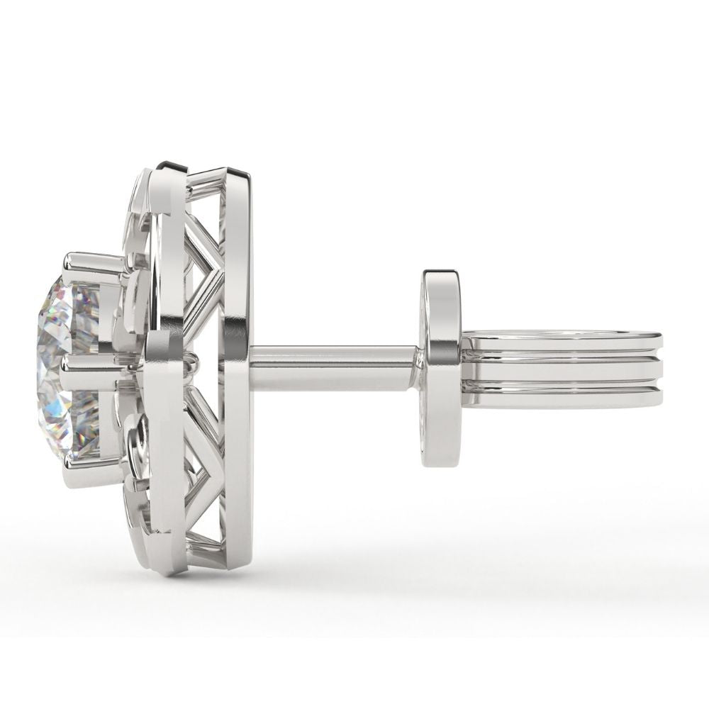 Round Lab Grown Diamond Square Stud Earrings with Circle Design 0.94 CTW – 10K 14K 18K White Yellow Rose Gold, IGI Certified