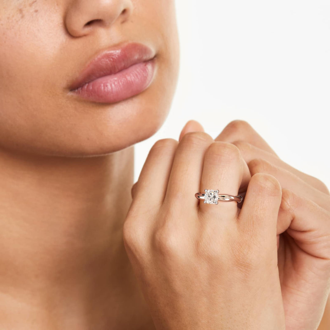 Cushion Lab-Grown Diamond 4-Prong Twisted Band Ring | IGI Certified | 10K/14K/18K Gold