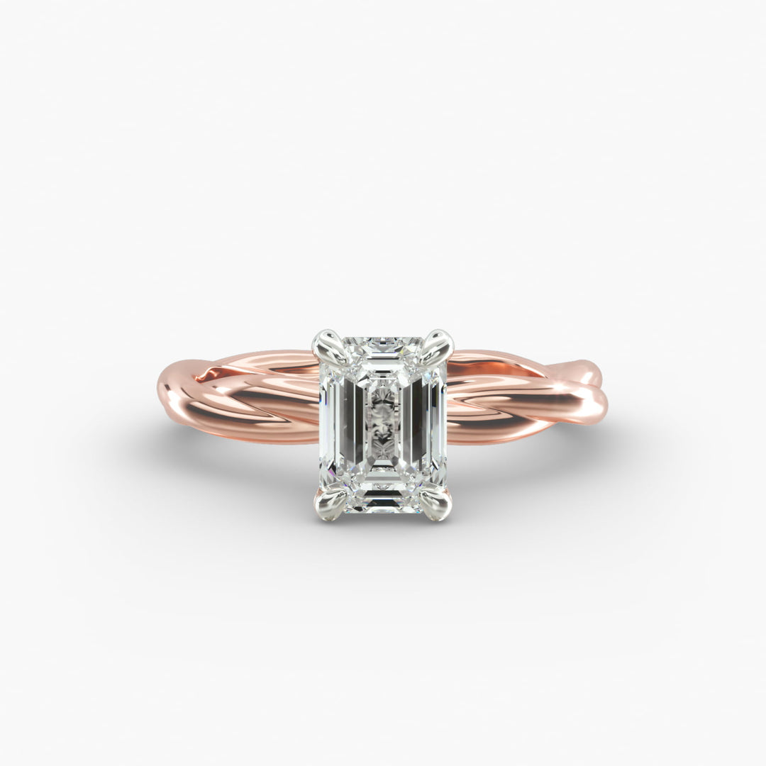 Emerald Cut Lab-Grown Diamond Twisted Band Ring | IGI Certified | 10K/14K/18K Gold