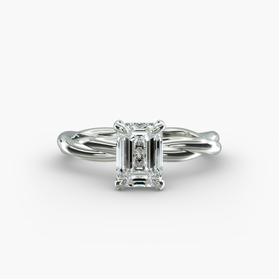 Emerald Cut Lab-Grown Diamond Twisted Band Ring | IGI Certified | 10K/14K/18K Gold