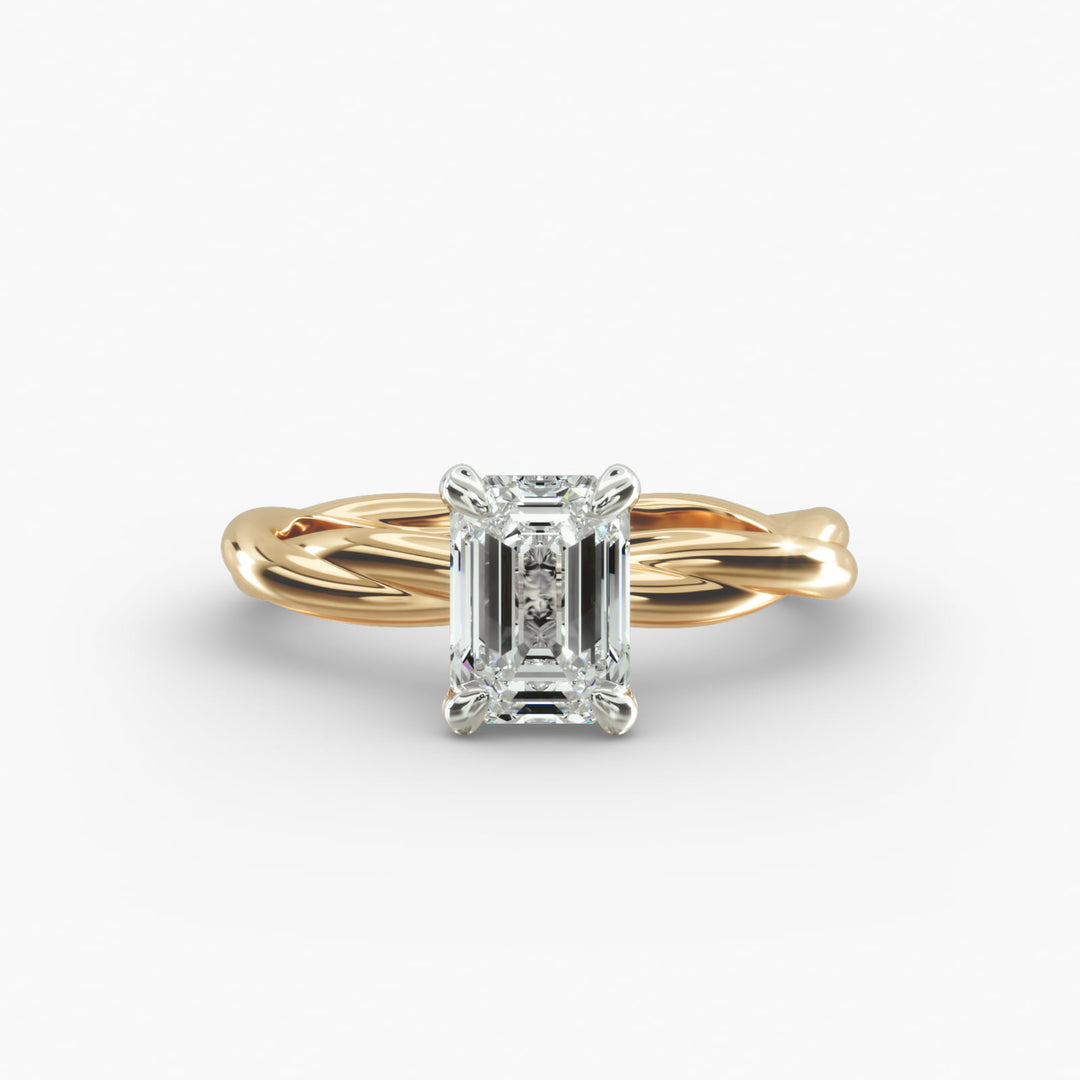 Emerald Cut Lab-Grown Diamond Twisted Band Ring | IGI Certified | 10K/14K/18K Gold