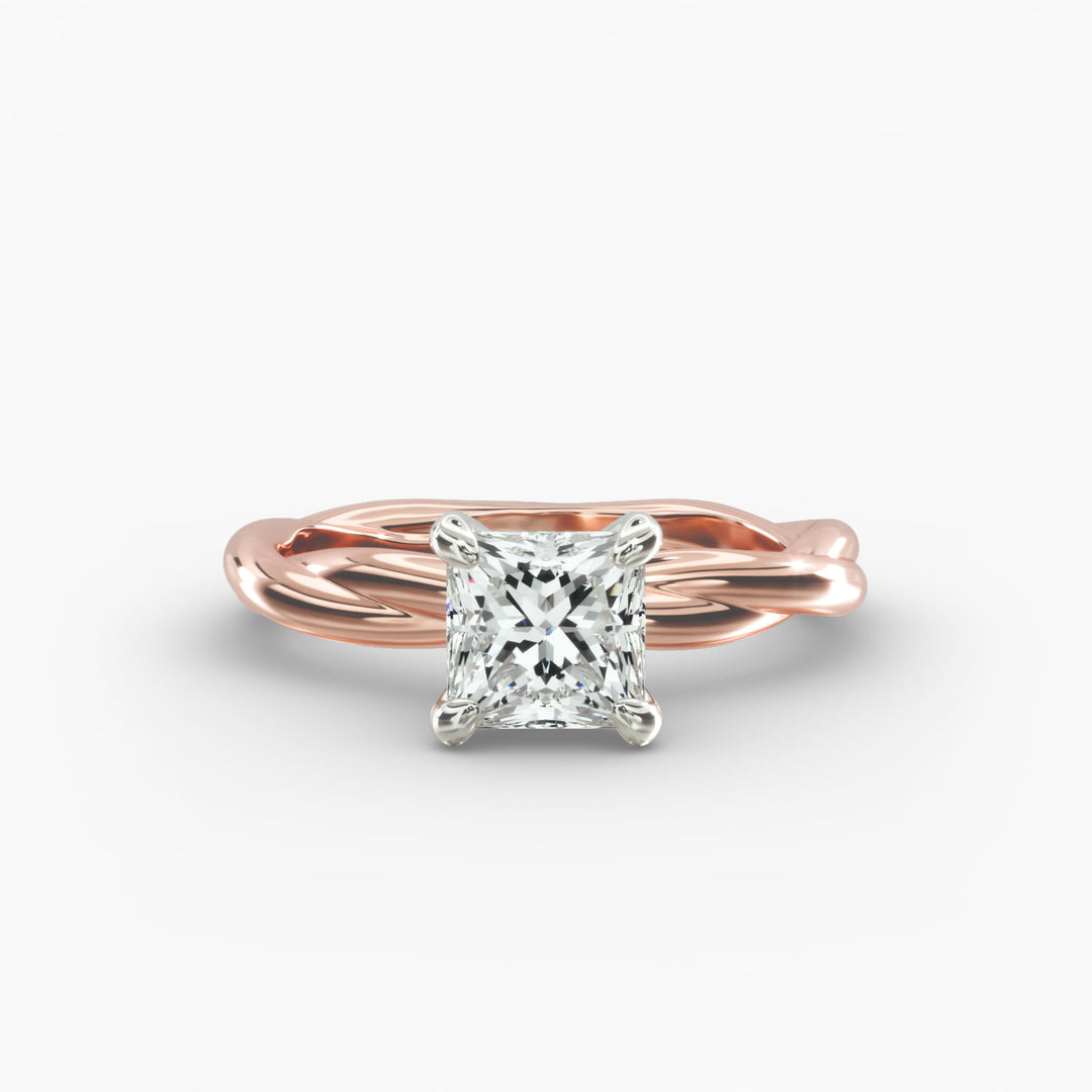 Princess Cut Rope Style Lab-Grown Diamond Ring | 0.50–5.00 Carat | IGI Certified | Yellow, White, Rose Gold