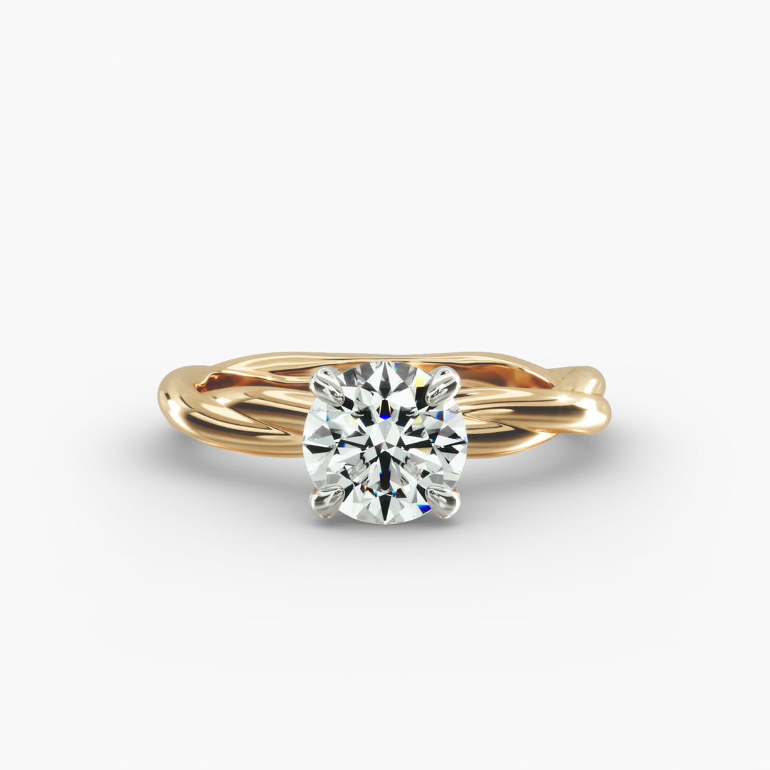 Round Brilliant Lab-Grown Diamond 4-Prong Extra-Twisted Band Ring | IGI Certified | 10K/14K/18K Gold