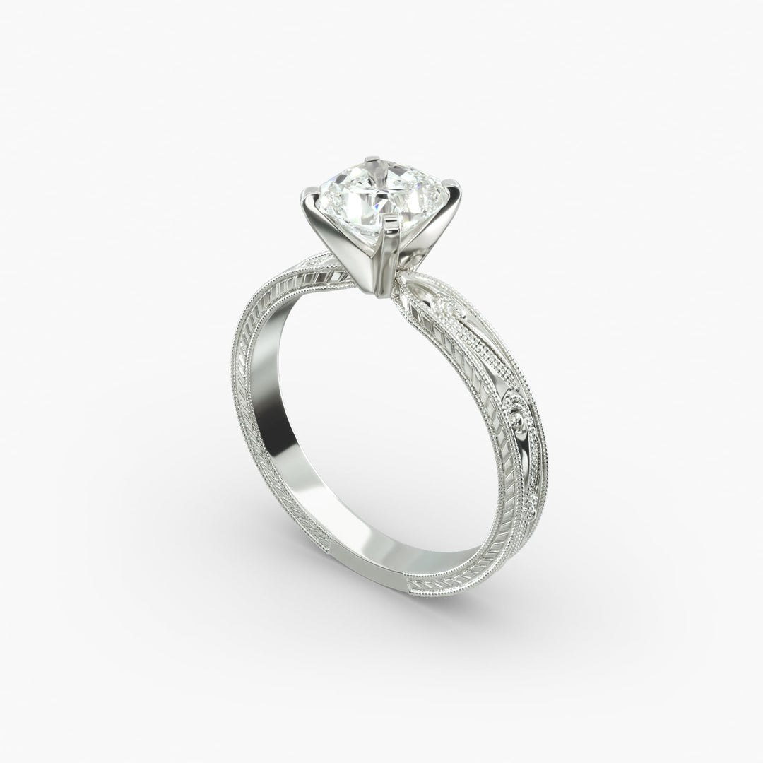 Cushion Lab-Grown Diamond Ring – Milgrain Band Design | IGI Certified | 10K/14K/18K Gold