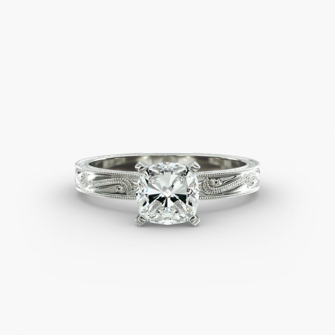 Cushion Lab-Grown Diamond Ring – Milgrain Band Design | IGI Certified | 10K/14K/18K Gold