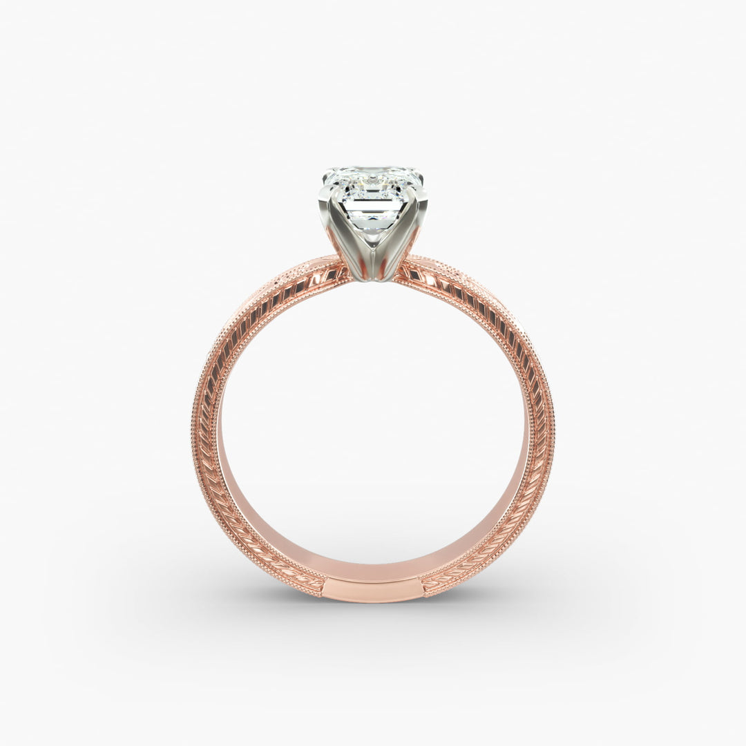 Emerald Lab-Grown Diamond Ring – Milgrain Band Design | IGI Certified | 10K/14K/18K Gold