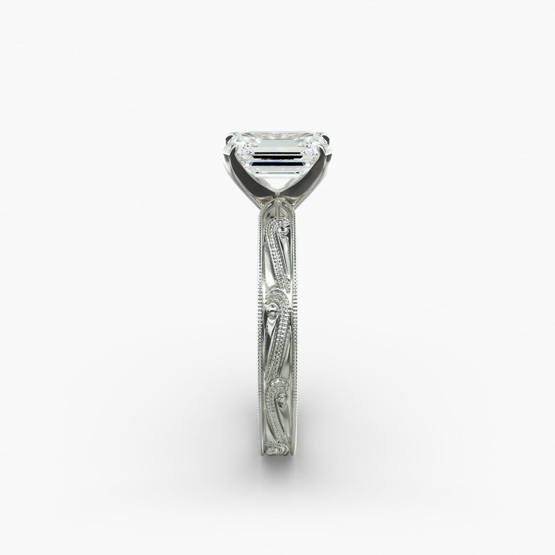 Emerald Lab-Grown Diamond Ring – Milgrain Band Design | IGI Certified | 10K/14K/18K Gold
