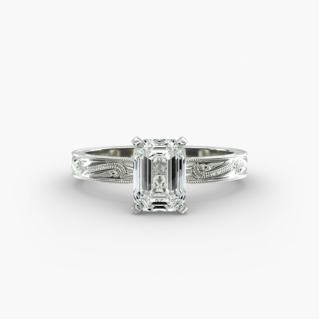 Emerald Lab-Grown Diamond Ring – Milgrain Band Design | IGI Certified | 10K/14K/18K Gold