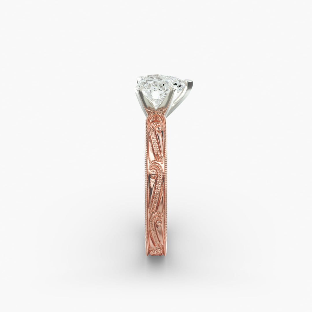 Heart Lab-Grown Diamond Ring – Milgrain Band Design | IGI Certified | 10K/14K/18K Gold