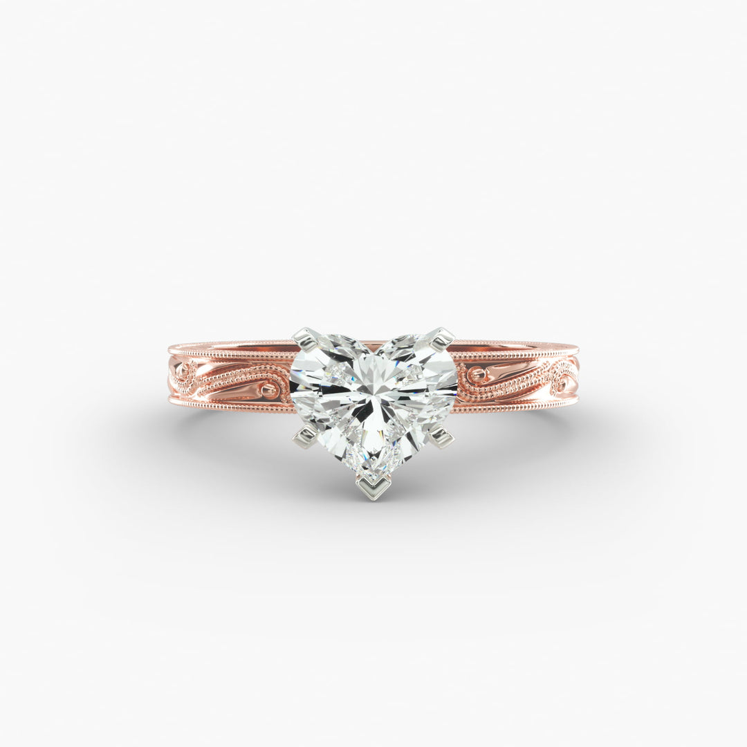Heart Lab-Grown Diamond Ring – Milgrain Band Design | IGI Certified | 10K/14K/18K Gold