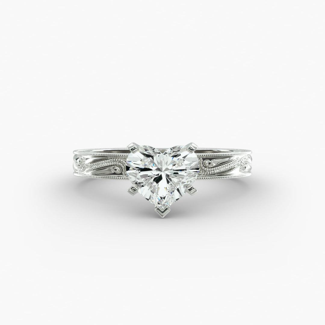 Heart Lab-Grown Diamond Ring – Milgrain Band Design | IGI Certified | 10K/14K/18K Gold