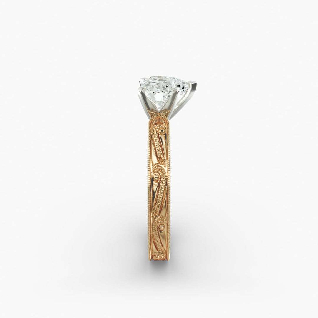 Heart Lab-Grown Diamond Ring – Milgrain Band Design | IGI Certified | 10K/14K/18K Gold