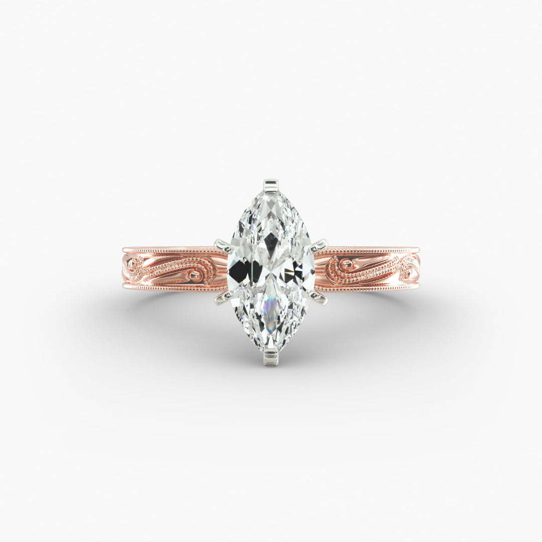 Marquise Lab-Grown Diamond Ring – Milgrain Band Design | IGI Certified | 10K/14K/18K Gold