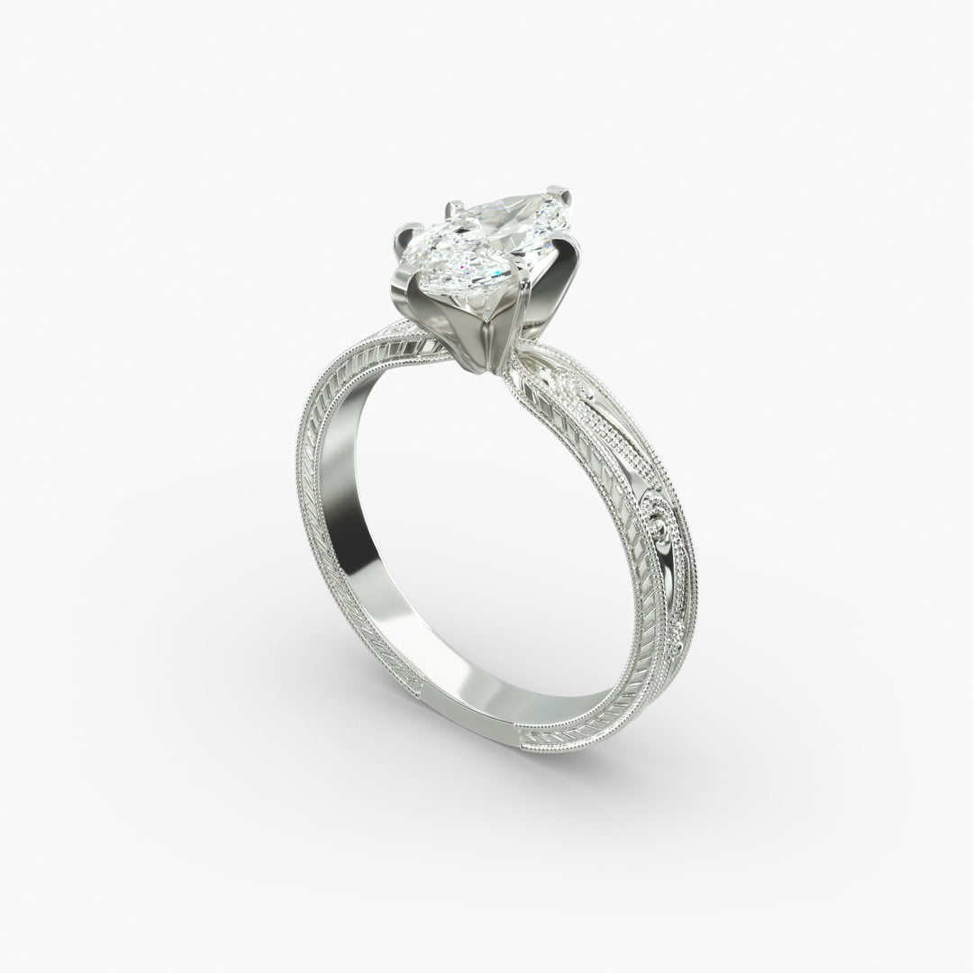 Marquise Lab-Grown Diamond Ring – Milgrain Band Design | IGI Certified | 10K/14K/18K Gold