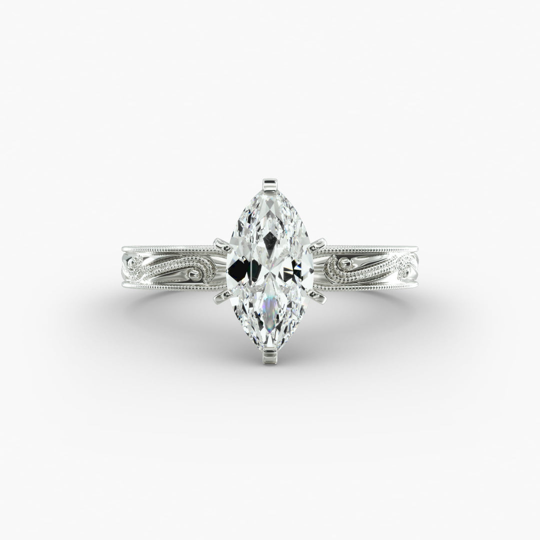 Marquise Lab-Grown Diamond Ring – Milgrain Band Design | IGI Certified | 10K/14K/18K Gold