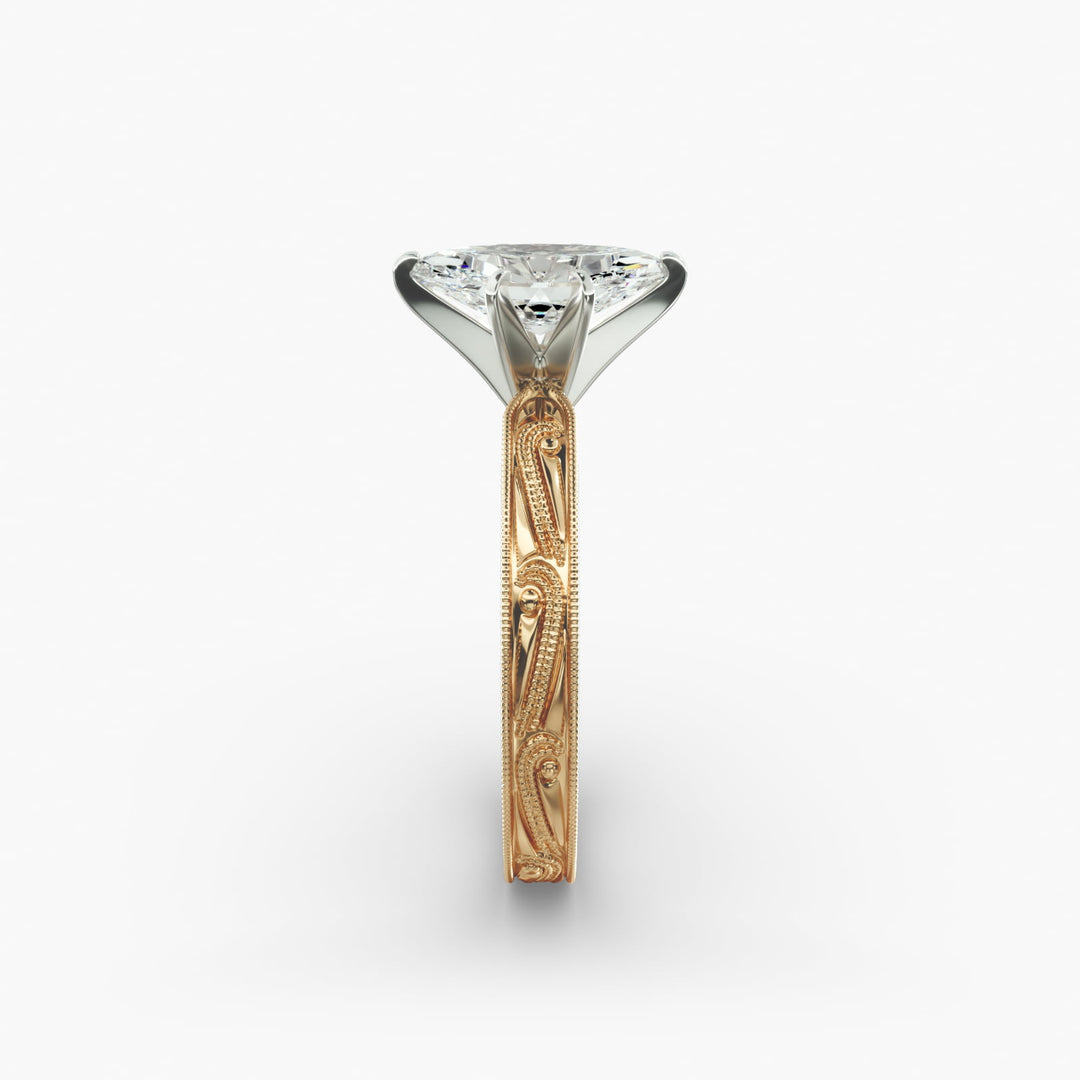 Marquise Lab-Grown Diamond Ring – Milgrain Band Design | IGI Certified | 10K/14K/18K Gold