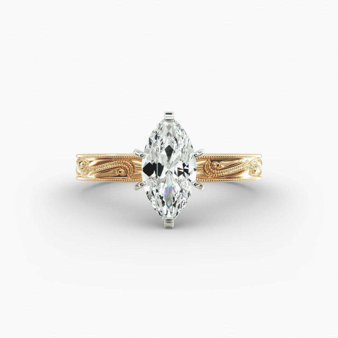Marquise Lab-Grown Diamond Ring – Milgrain Band Design | IGI Certified | 10K/14K/18K Gold