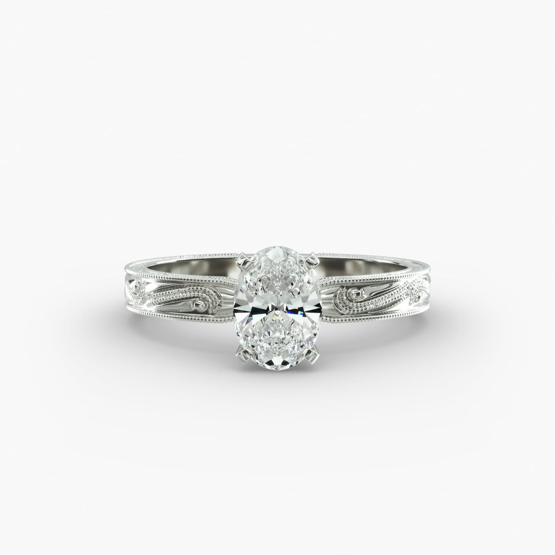 Oval Lab-Grown Diamond Ring – Milgrain Band Design | IGI Certified | 10K/14K/18K Gold