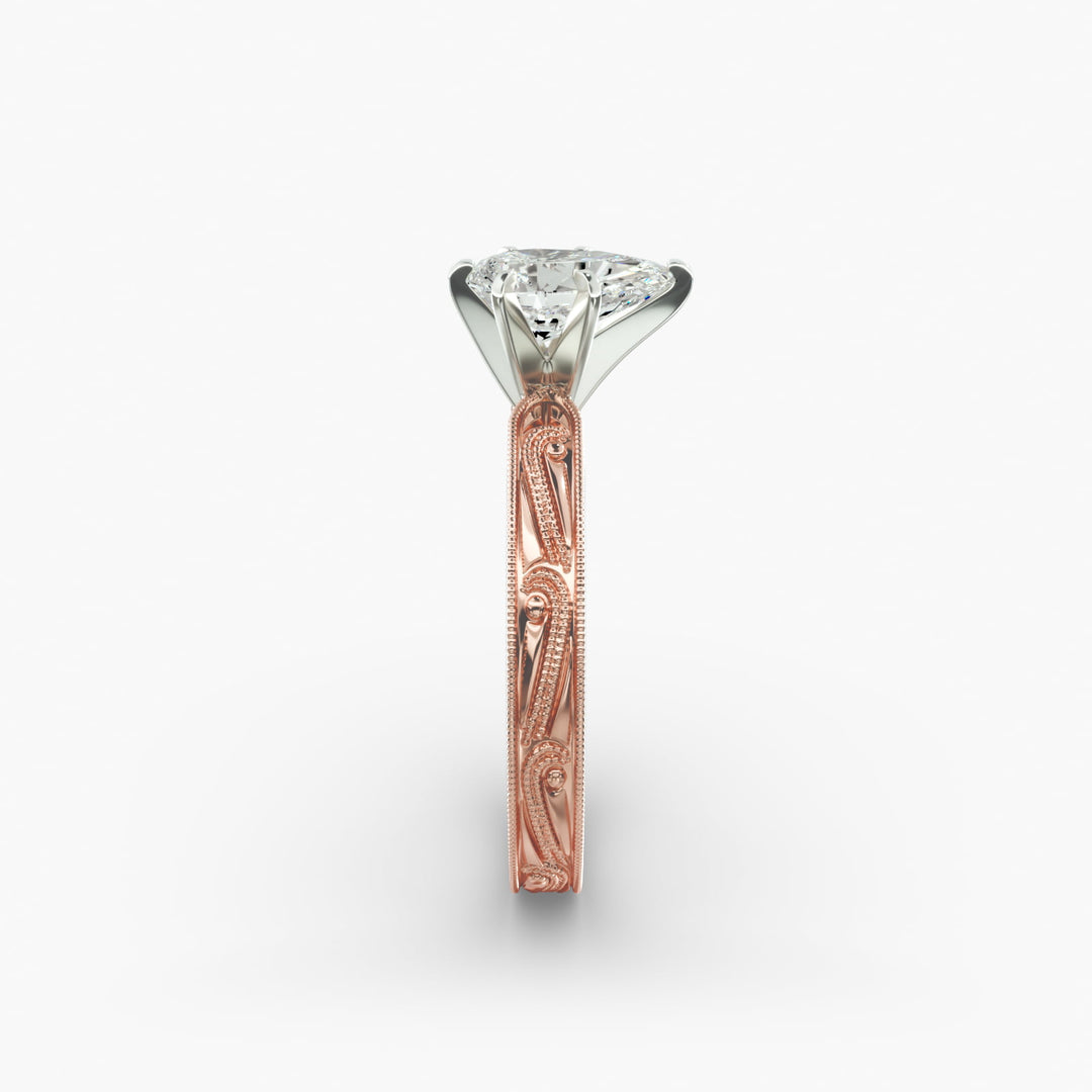 Pear Lab-Grown Diamond Ring – Milgrain Band Design | IGI Certified | 10K/14K/18K Gold