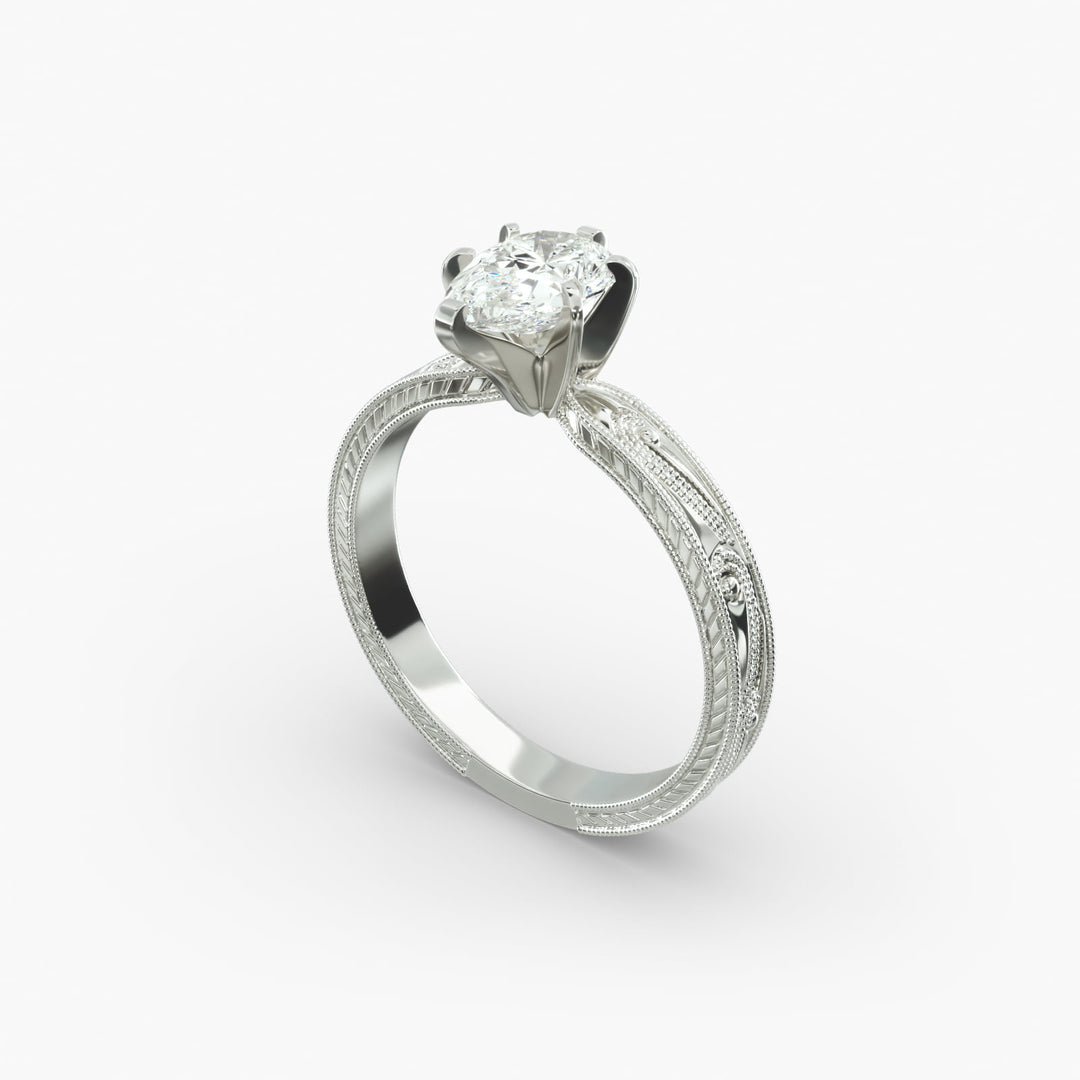 Pear Lab-Grown Diamond Ring – Milgrain Band Design | IGI Certified | 10K/14K/18K Gold