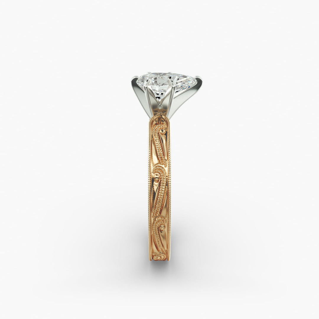 Pear Lab-Grown Diamond Ring – Milgrain Band Design | IGI Certified | 10K/14K/18K Gold