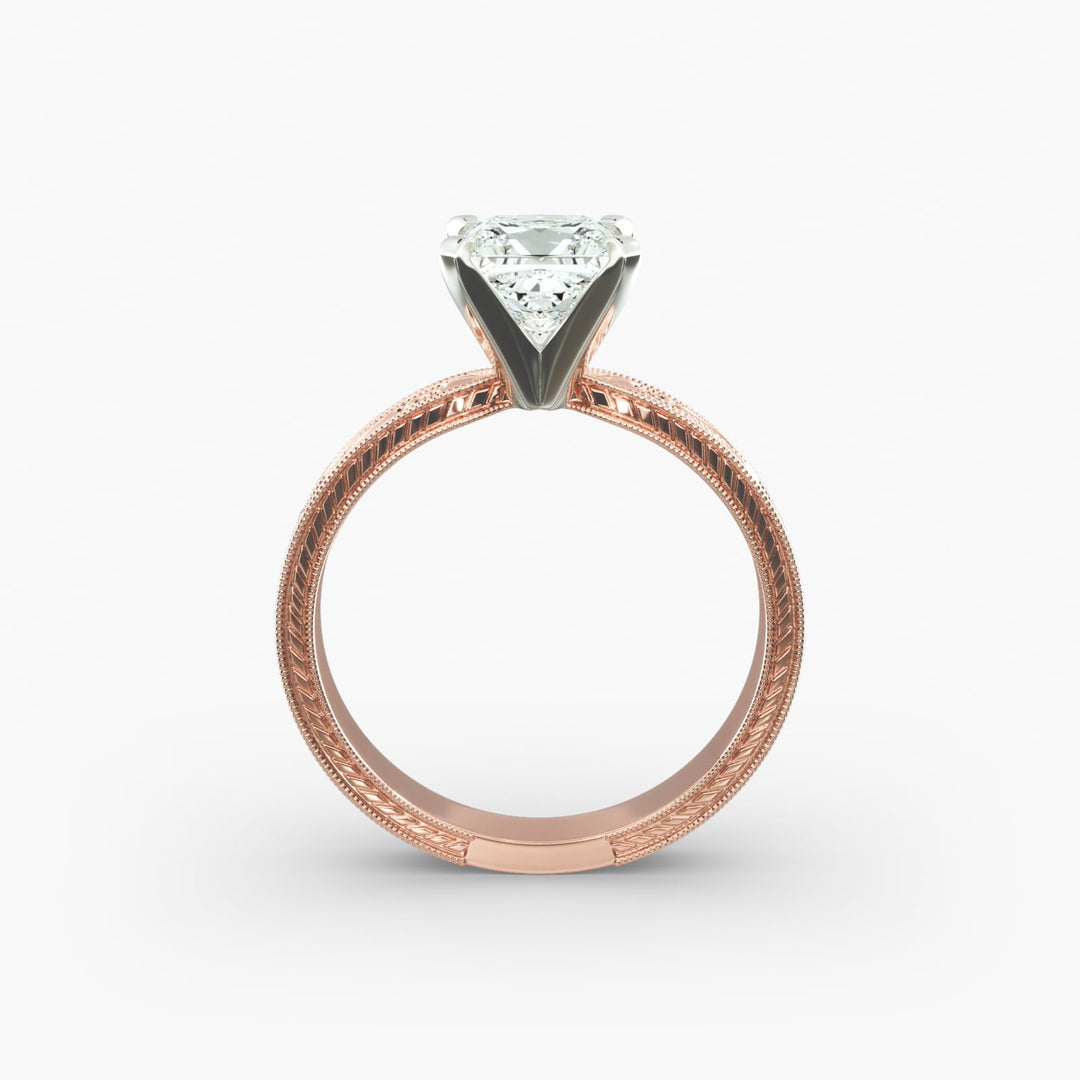 Princess Lab-Grown Diamond Ring – Milgrain Band Design | IGI Certified | 10K/14K/18K Gold